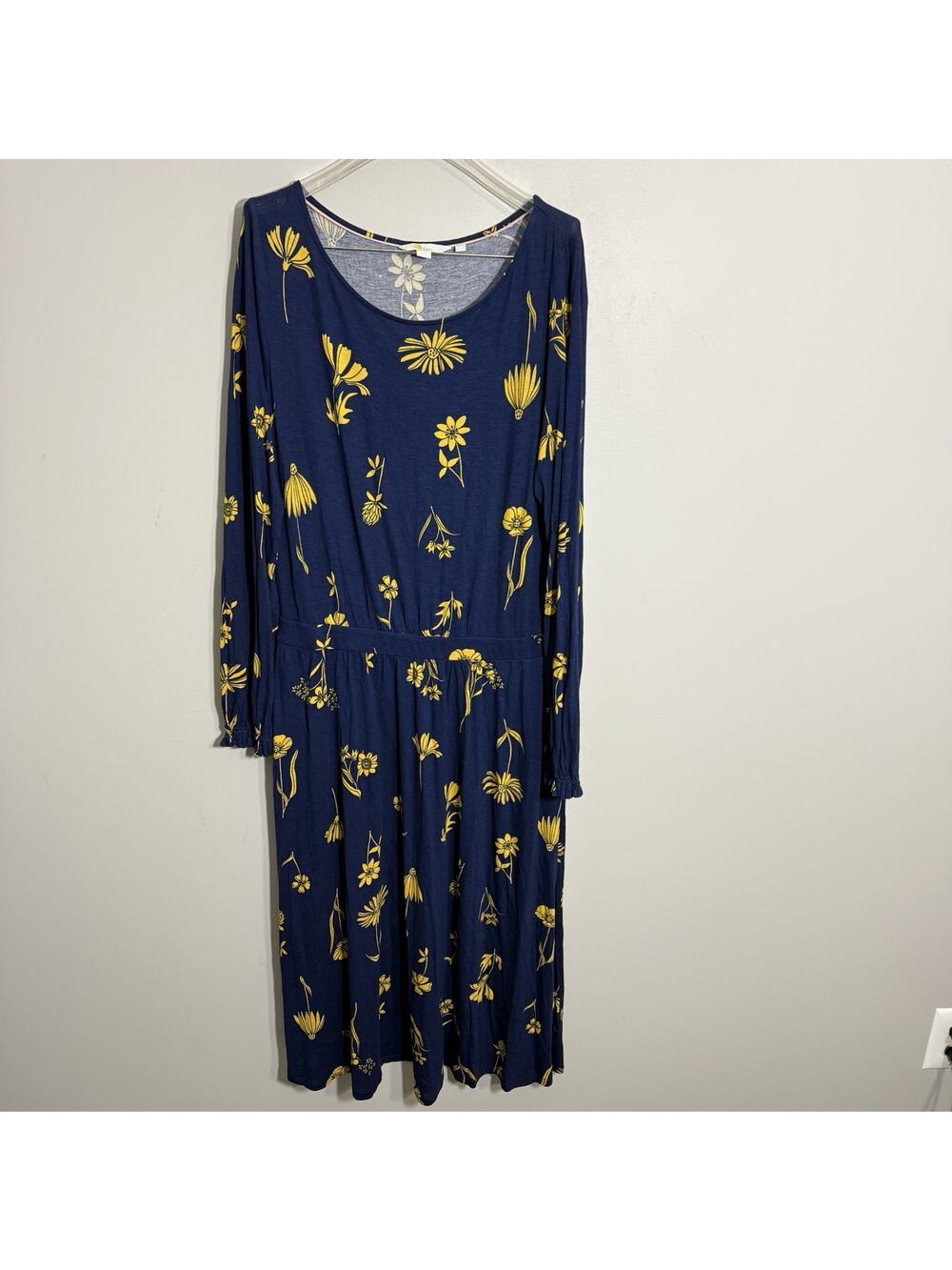 Boden US 12R Jersey Longsleeves Stretch Floral Maxi Dress Navy Blue Yellow - Picture 1 of 6